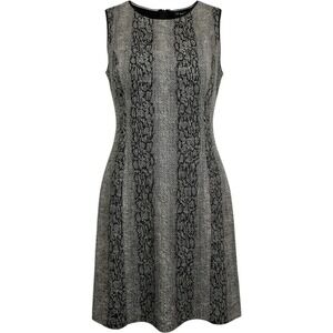 T Tahari Sheath Dress Women Size 10 Black White Textured Knit Sleeveless Zip